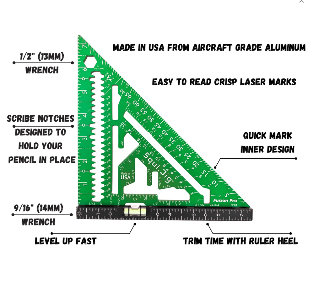 Fusion Pro™ 7.5” Rafter Square - Made in USA Fusion Pro™ 7.5" Speed Square – Made in USA Squi.Jig - Tools SquiJig