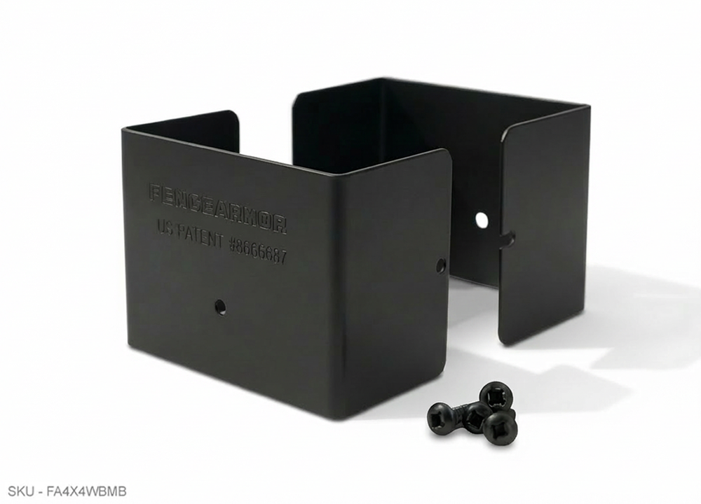 Fence Armor® Full-Protection Post Guard Fence Post Guard – Full Protection Steel Shield for Wood Posts 3.50˝ x 3.50˝ / Black Fence Armor