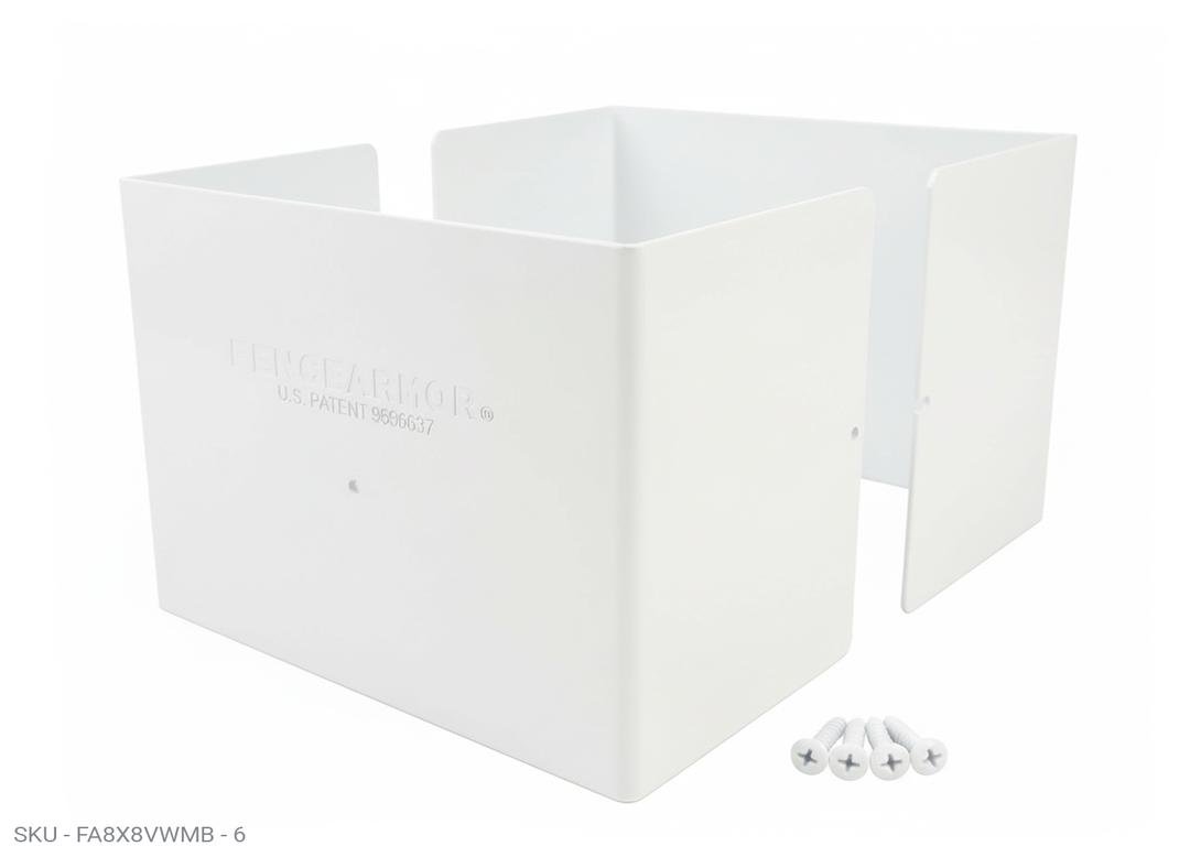 Fence Armor® Full-Protection Post Guard - 6″ Tall Upgrade 6″ Full-Protection Fence Post Guard — Repair & Protect Wood Posts 8.00˝ x 8.00˝ / White Pro Series - Pairs Fence Armor