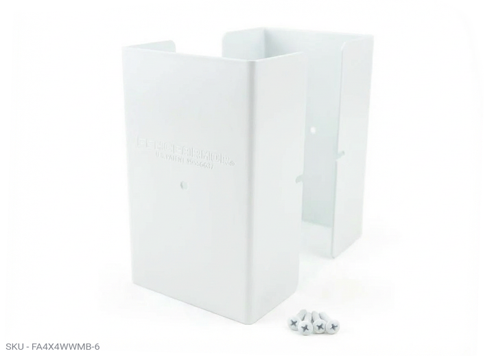 Fence Armor® Full-Protection Post Guard - 6″ Tall Upgrade 6″ Full-Protection Fence Post Guard — Repair & Protect Wood Posts 3.50˝ x 3.50˝ / White Pro Series - Pairs Fence Armor