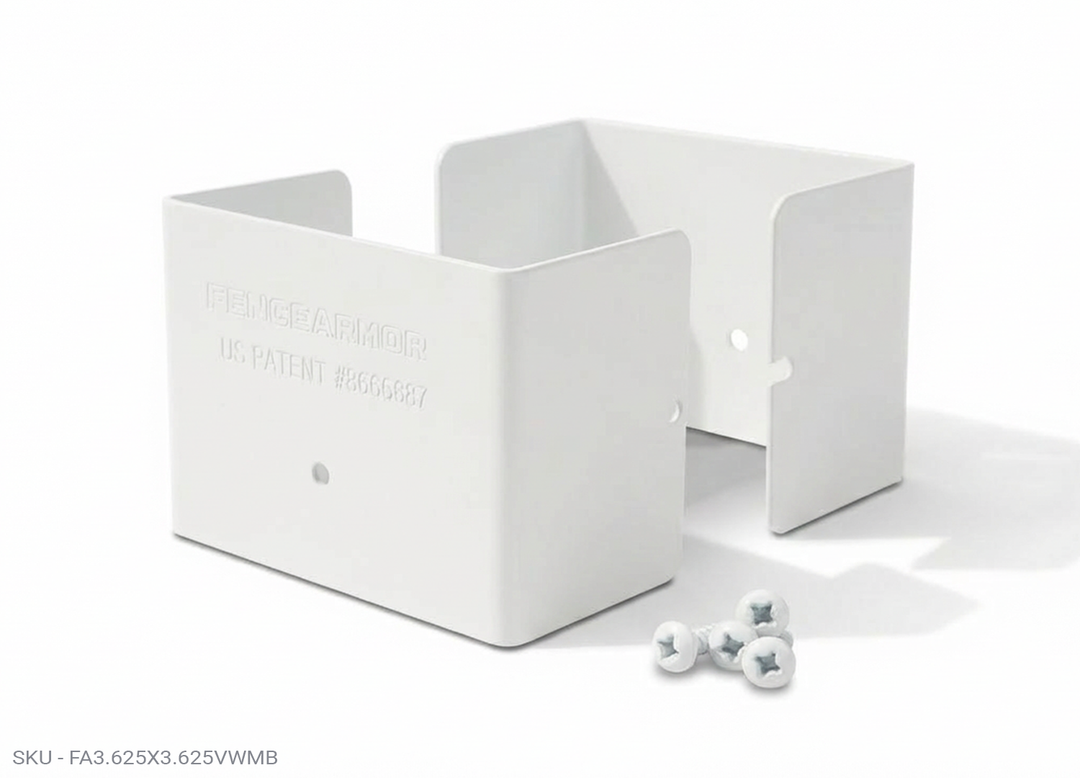 Fence Armor® Full-Protection Post Guard Fence Post Guard – Full Protection Steel Shield for Wood Posts 3.625˝ x 3.625˝ / White Fence Armor