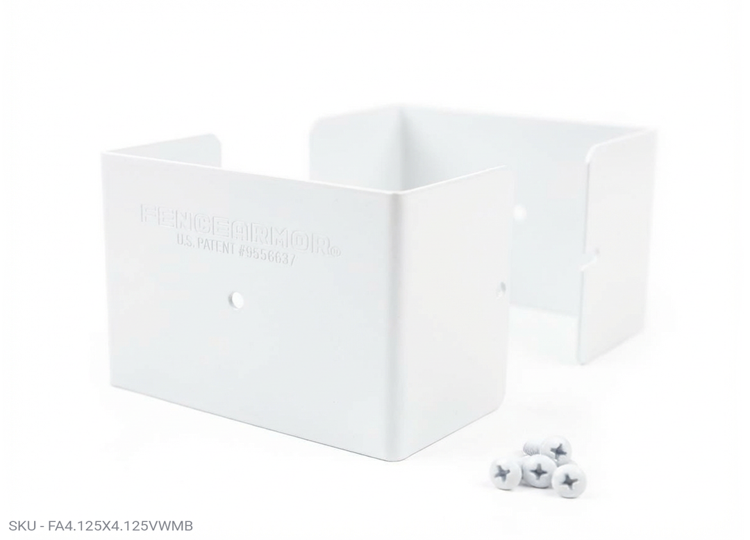 Fence Armor® Full-Protection Post Guard Fence Post Guard – Full Protection Steel Shield for Wood Posts 4.125˝ x 4.125˝ / White Fence Armor