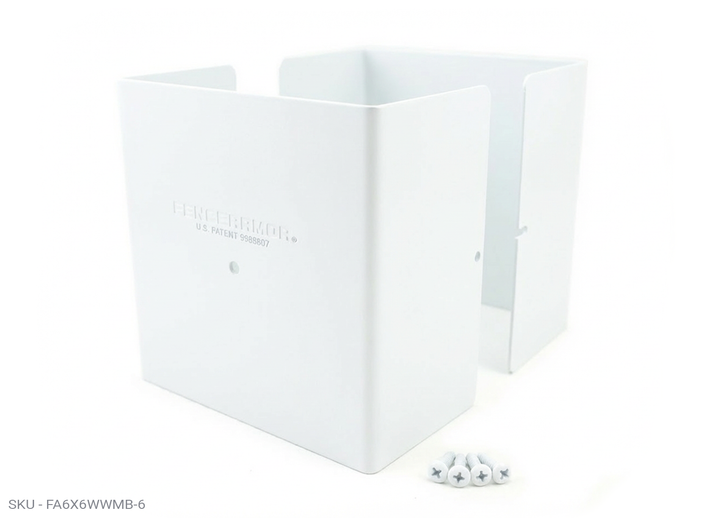 Fence Armor® Full-Protection Post Guard - 6″ Tall Upgrade 6″ Full-Protection Fence Post Guard — Repair & Protect Wood Posts 5.50˝ x 5.50˝and fits (5.5" x 3.5") / White Pro Series - Pairs Fence Armor