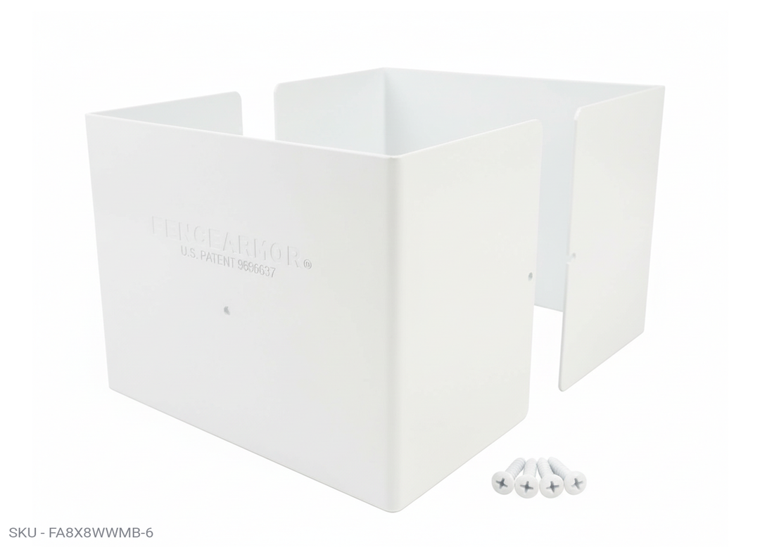 Fence Armor® Full-Protection Post Guard - 6″ Tall Upgrade 6″ Full-Protection Fence Post Guard — Repair & Protect Wood Posts 7.50˝ x 7.50˝ / White Pro Series - Pairs Fence Armor